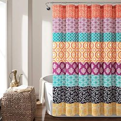 Lush Decor Tenda da doccia a righe bohémien, 182,9 x 182,9 cm (larghezza x lunghezza), colore: fucsia e arancione, tenda da doccia bohémien, a righe colorate, decorazione per il bagno