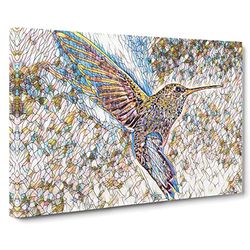Flying Hummingbird Bird No.2 Modern BG Canvas Wall Art Print Ready to Hang, Framed Picture for Living Room Bedroom Home Office Décor, 20x14 Inch (50x35 cm)