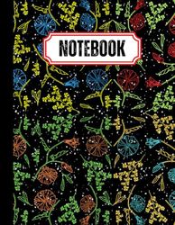 Notebooks with note-boxes : Seamless Flowers 1, Black cover, Wide lined Paperback, 8.5x11 inch, 100 Sheets, For College, Students, School, Work, Office: With Note-Boxes to highlight important details