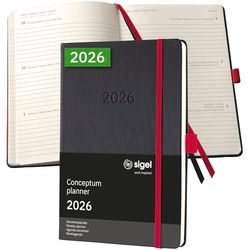 SIGEL C2608 Wochenkalender Conceptum 2026, ca. A5, schwarz, rot: Agenda Conceptum, Classic, Hardcover