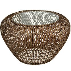 PAME 44378 - Mesa de Metal, Mimbre y Cristal, 74 x 47 cm