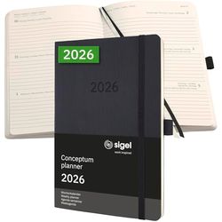 SIGEL C2622 Weekly planner Conceptum 2026-1 year - approx. A5 - black - 2 pages = 1 week - softcover - 80 gsm - 192 p. - PEFC-certified