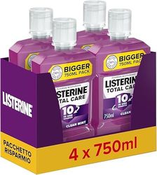 LISTERINE Total Care, Collutorio al gusto di Menta Pura, Collutorio al Fluoro con 10 benefici in 1 per una protezione completa e denti più forti, per un'igiene orale completa, 4x750 ml