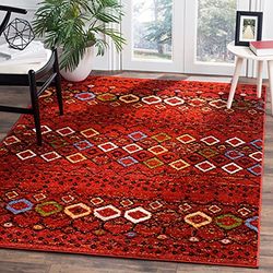 Safavieh Tapis bohème Chic pour Salon, Salle à Manger, Chambre à Coucher - Collection Amsterdam - Poils Courts - Rouge Terre Cuite et Multicolore - 201 x 279 cm