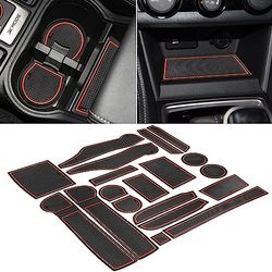 SENSHINE Customized Liners for Subaru Forester Accessories 2019 2020 2021 2022 2023 2024 Cup Holder Insert Liner Center Console Box Mats Inserts Mats 19-PC Set (Orange Trim)