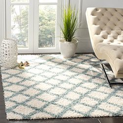 Safavieh Dallas Shag Collection Tapis Shaggy à Poils Longs pour Salon, Salle à Manger, Chambre à Coucher Ivoire et écume de mer 122 x 183 cm