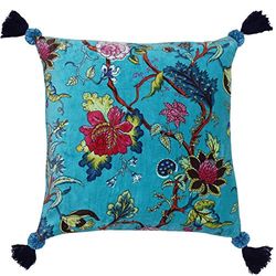 Paoletti Riva Capa almofada árvore da vida 50 x 50 cm, estampado floral chinêsiserie, pompões, 100% algodão