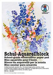 Ursus Schull 7004600 - Bloc de Acuarela (DIN A4, 150 g/m², 10 Hojas, sin ácidos, encolado en Tres páginas, Ideal para la Escuela o el Tiempo Libre