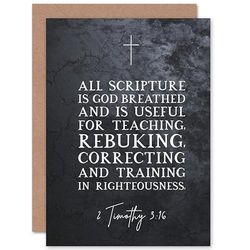 Artery8 2 Timothy 3:16 All Scripture is God Breathed Christian Bible Verse Quote Scripture Typography Sealed Greeting Card Plus Envelope Blank inside