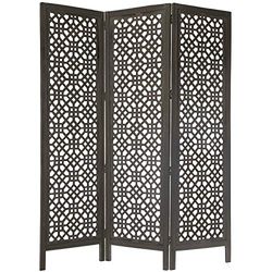 DRW Paravent avec 3 Panneaux ajourés en Bois de manguier et MDF Gris 150 x 180 x 2,2 cm