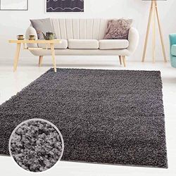 carpet city Tapis à Poils Longs Shaggy uni Anthracite – 120 x 170 cm – Rectangulaire – Moelleux & Doux – Tapis de Salon – Tapis à Poils Longs – Tapis pour Chambre à Coucher uni Moderne