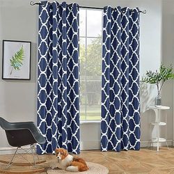 Melodieux Marokkaanse modekamer verduistering verduisteringsgordijn doorvoertule voor woonkamer slaapkamer, 1 paneel pakket, 132 x 244 cm (b x l), marineblauw