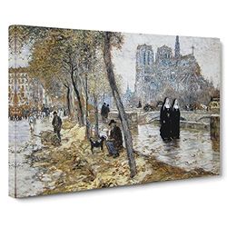 Jean Francois Raffaelli Notre Dame Classic Painting Canvas Wall Art Print Ready to Hang, Framed Picture for Living Room Bedroom Home Office Décor, 20x14 Inch (50x35 cm)