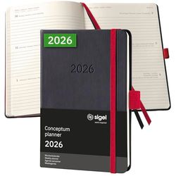SIGEL C2609 Weekly planner Conceptum 2026-1 year - approx. A6 - black/red - 2 pages = 1 week - hardcover - 80 gsm - 176 p. - PEFC-certified