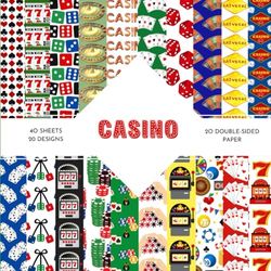 Casino Scrapbook Paper: | 40 patterned double sided sheets (20 designs) | Casino Themed Collection | Casino Craft Paper