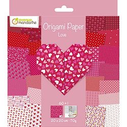 Avenue Mandarine OR518C - Un pacchetto di 60 fogli Origami 20 x 20 cm 70 G (30 motivi x 2 fogli) + un foglio di adesivi "occhi", dai 7 anni - LOVE