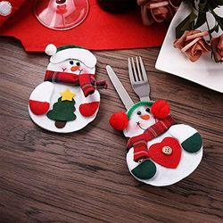 Uten Christmas Cutlery Bags, Knives and Forks Bag Decorative, Snowman Costume Cutlery Bag, Christmas Decoration, 2PCS