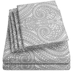 Sweet Home Collection - Juego de sábanas, 4 Piezas, 1500 Hilos, Calidad egipcia, sábana Bajera con Esquinas amplias, Paisley Gray, Matrimonio