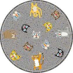 VILBER Kids Vinyl Barnmatta Cats Color 55 Diameter 65 cm. 2 Färger och 5 Mått