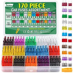 Bolatus 170Pcs Car Fuses Kit - 60 Standard + 110 Mini Blade Fuses 2A-40A Mixed Assortment for Car, Truck, RV & Motorcycle