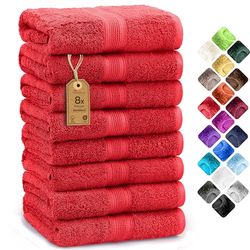 NatureMark Paquete de 8 Toallas de Tejido Rizo de 50 x 100 cm, 100% algodón, Rojo