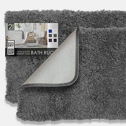 Clara Clark Lot de 2 Tapis de Salle de Bain à Poils Longs Ultra Doux - Tapis de Bain pour Salle de Bain, lavables en Machine, Dos antidérapant - Gris