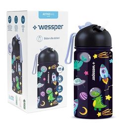 Wessper Bouteille Eau Enfant, Gourde Isotherme Enfants 410ml, Embout Confortable avec Paille, Sans Bisphénol BPA FREE, Léger et Facile à Utiliser, Cosmos Motif