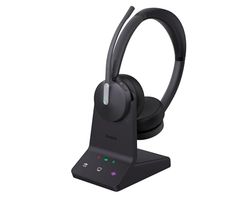 Yealink WH64 Dual UC-headset inklusive basstation – universell kompatibilitet, tvåöradesign, brusreducering, USB-port