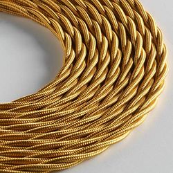 Klartext – Cable textil trenzado luminoso para iluminación, 3 x 0,75 mm, dorado, 3 m. Atención: cable tierra incluido. Máxima seguridad a prueba de golpes.