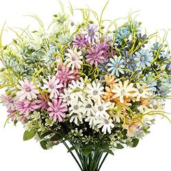 Guagb 6 fiori artificiali in finta seta, margherite, piante verdi, cespugli in plastica, decorazione per interni e esterni