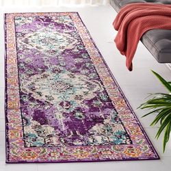 SAFAVIEH Tapis Boho Pour Salon, Salle à manger, Chambre à coucher - Monaco Collection, Tapis à poil court, Violet et bleu clair, 66 X 244 cm