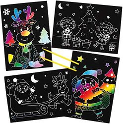 Baker Ross AX489 Kit Imagines De Navidad Scratch Art - Paquete De 10, Ideal Para Manualidades, Juguetes Educativos Y Regalos Para Niños