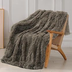 Tuddrom Decoratieve extra zachte deken van imitatiebont 127 x 152 cm, effen omkeerbare donzige lichtgewicht langharige deken met lang haar, pluizige gezellige pluche fleece comfortabele