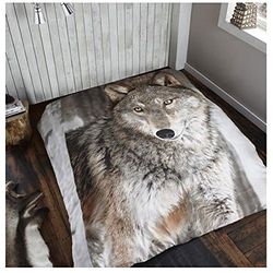 GC GAVENO CAVAILIA Easy Care 3D Wildlife Animal Throw, Luxury Soft & Cosy Printed Light Weight Sofa Settee Blanket, Polyester, Wolf, 200X240