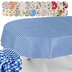 ANRO Nappe en Tissu Textile Lavable - Coton et Polyester - Vichy Blue - Ovale - 180 x 140 cm - pour l'intérieur et l'extérieur