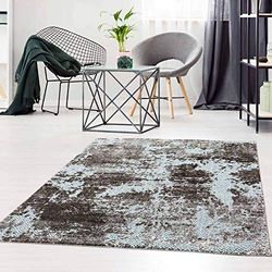carpet city Tappeto a pelo piatto moderno con motivo a zig zag, look vintage in blu, per soggiorno, dimensioni 120 x 160 cm, 120 x 160 cm