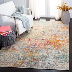 Safavieh Tapis Moderne et Chic pour Salon, Salle à Manger, Chambre à Coucher - Collection Madison - Poils Courts - Gris et Turquoise - 91 x 152 cm