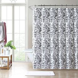 Laura Ashley Home - Tenda da doccia, elegante decorazione da bagno con parte superiore a bottone, decorazione floreale per la casa (nero amberley, 182,9 x 182,9 cm) (USHS6A1219265)