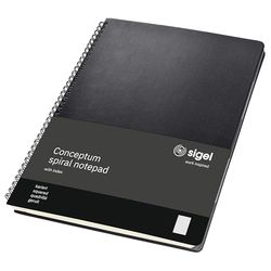 SIGEL CO840 Cuaderno espiral, 24.6 x 30.1 cm, cuadriculado, Hardcover, negro, con separadores, Conceptum