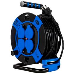 REV 0010105812 extensão múltipla 25 m, 4 tomada(s) CA exterior preto, azul, várias bases (25 m, 4 saídas CA, exterior, IP44, 1,5 mm², preto, azul)