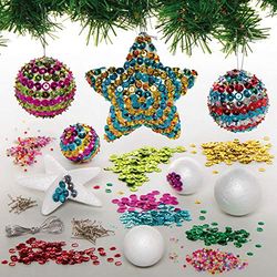 Baker Ross AX383 Kits Adornos Navideños Con Lentejuelas - Paquete De 10, Haz Tus Propias Decoraciones Navideñas, Arte Creativo Y Suministros Para Manualidades Para Que Los Niños Diseñen Y Decoren
