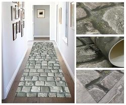 Tadi & Imperio1979 Vinyltapijt voor woonkamer, keuken, woonkamer, entree, badkamer, slaapkamer, met pvc-achterkant, antislip, digitaal design, grijze stenen, beige met mos