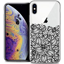 CASEINK fodral för Apple iPhone XS Max (6,5) fodral [Crystal Gel HD kollektion vårdesign låg spets svart - mjuk - ultratunn - tryckt i Frankrike]