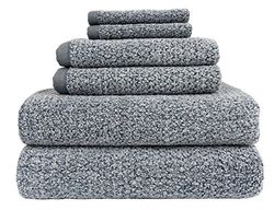 Everplush Diamond Jacquard - Set di 6 Asciugamani da Bagno, Colore: Grigio e Blu