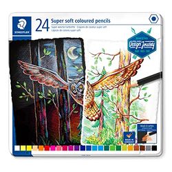 STAEDTLER 149C M24 kleurpotloden (klassiek zeskantformaat, super zachte vulling, hoge dekking op licht en donker papier) metalen etui met 24 heldere kleuren