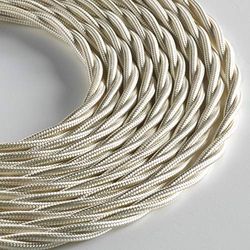 Klartext – Cable textil trenzado Belle Époque para instalación eléctrica vintage, 3 x 1,5 mm, marfil, 3 m