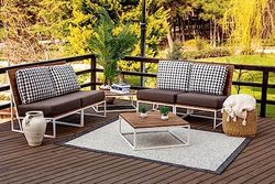 Surya Belek - Tappeto da esterno, moderno, per interni ed esterni, per giardino, patio, giardino, stile boho, facile da pulire, tappeto grande, 120 x 170 cm, avorio e antracite