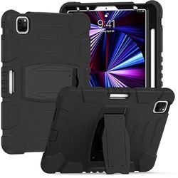 Hitta med stöd för Samsung Tab A7 2020 T500 T505, hållbar, hybrid, chockerande, resistent, tre lättviktig, silikonskydd för barnsurfplatta (svart)