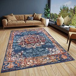 Hanse Home Maderno Oosters tapijt, loper, oosters, klassiek, dicht geweven met ornamenten, vintage look, zacht, laagpolig voor slaapkamer, eetkamer, woonkamer, hal, blauw, 140 x 200 cm
