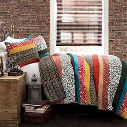 Lush Decor Boho Stripe Omkeerbare Katoenen Quilt 3-delige Set, King, Turquoise & Mandarijn - Vet Kleurrijke Boheemse Beddengoed Set